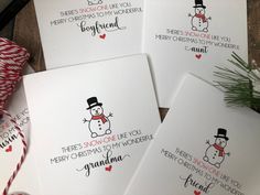 four christmas cards with the words there's snowman, merry christmas my wonderful grandma