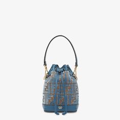 Iconic Mon Tresor bucket bag, distinguished by a timeless, compact and spacious silhouette. Made of jacquard velvet with the embossed FF motif in light blue on a beige base. Embellished with light blue calfskin details. Lined and with gold-finish metalware. The double handle and adjustable and detachable shoulder strap for carrying the bag by hand on the shoulder or cross-body. Holds a 6.7-inch smartphone, Mini Trifold card holder or wallet, keys and lipstick. Made in Italy. One Size Gold Finish, Mini Bag, Cross Body, Bucket Bag, Calf Skin, Metallica, Fendi, Card Holder, Shoulder Strap