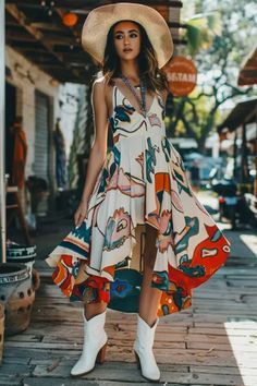 115+ Stunning Sundresses with Cowboy Boots Outfits for Your Western Wardrobe - From The Guest Room Summer Party Outfit, Cowgirl Style, Summer Parties, Summer Party