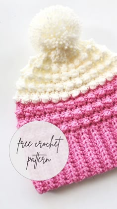 free crochet pattern, pink ombre beanie Free Beanie Pattern, Cute Crochet Beanie, Crochet A Beanie, Free Crochet Beanie Pattern, Berry Stitch, Port Pillow, Cream Beanie, Bulky Yarn Patterns, Crochet Adult Hat