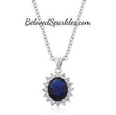 Kate Royal Sapphire Oval Halo 7 Carat Cubic Zirconia Pendant Necklace. This gorgeous 7 carat royal sapphire salo pendant is created with 3ct sapphire and clear round cz accents. This beautiful pendant features an oval shaped sapphire color cubic zirconia mounted on a crown of halo clear cubic zirconia. . All Cubic Zirconia shines a lot like diamond. Item: BSJG-PN150119RC30 Plating Color: Silvertone Rhodium Base Metal: Lead Free Alloy (Brass) Gemstone Grade: AAAAA Cubic Zirconia Gemstone Cut Grad Sapphire Oval Pendant Necklace For Weddings, Oval Sapphire Necklace For Wedding, Formal Silver Oval Bridal Necklace, Silver Oval Bridal Necklace, Oval Silver Bridal Necklace For Wedding, Royal Pendant, Bridal Earrings Studs, Electroplating Process, Pendant Necklace Vintage