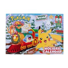 the pokemon holiday calendar is on display in front of a white background with an image of pikachu and friends