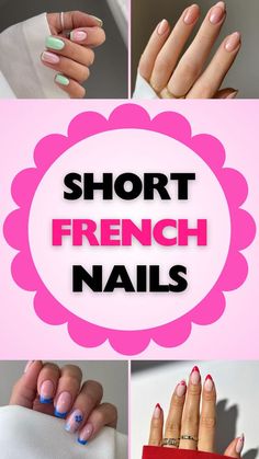 Different Nail Tip Designs, French Mani Short Nails, Nails Design 2024 Short, Squoval French Tip Nails Color, Nails For Surgery, Gel Nails Short French Tips, French Tip Nails With Accent Nail, Short Gel Nails French Tips, Nails For France