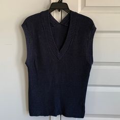 Fashionable Chic Double V-Neck Vest With Slit On Side Hem Soft Hand-Feel High Low And Side Slit Brand New No Label Never Wore Great Quality College Wear, Navy Blue Sweater, No Label, Linen Tunic, Hand Knitted Sweaters, Purple Sweater, Knitting Women Sweater, Chunky Knits Sweater, Textured Knit