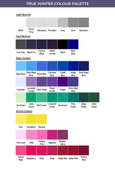 the color chart for true winter colours