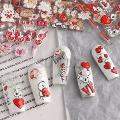 1Pcs 5D Embossed Nail Stickers Cartoon Lover Valentines Day Nail Decals Chocolate Hearts Relief Sliders Bears For Manicure Romantic Manicure, Dog Bear, Valentines Day Nail, Natural Nail Care, Valentine Tree, Stickers Cartoon, Valentine Nail Art, Nail Effects, Perfect Manicure