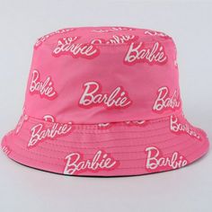 Barbie Bucket Hat Trendy Adjustable Flat Brim Cloche Hat, Trendy Adjustable Cloche Hat With Flat Brim, Trendy Pink Bucket Hat With Short Brim, Casual Pink Mini Hat With Flat Brim, Pink Flat Brim Bucket Hat For Spring, Trendy Adjustable Flat Brim Bucket Hat, Retro Adjustable Cloche Hat For Summer, Trendy Flat Brim Bucket Hat For Spring, Trendy Brimmed Mini Hats For Spring