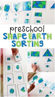 an earth sorting activity for preschool to learn shapes and numbers with the help of hands