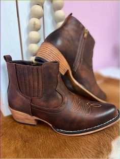 Step out in style with these Kaylee Brown Low Ankle Booties! Made to have a faux leather look, these booties offer a sleek and sophisticated look while also providing ultimate comfort and flexibility. Perfect for any occasion, dress up or down with ease. Ankle Cowboy Boots, Athleisure Shoes, Low Heel Ankle Boots, Grey Booties, Pointed Toe Boots, Heel Ankle Boots, Zipper Boots, Chunky Boots