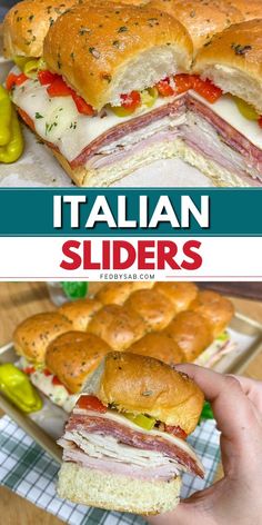 Italian Sliders are the best and easiest way to make subs for a crowd. Mini hot Italian style sandwiches that are just as cute as they are delicious! Mini Italian Subs, Cold Italian Sliders, Subs For A Crowd, Dinner For Crowd, Sausage Sliders, Italian Sliders, Hot Sandwich Recipes, Bbq Chicken Sliders, Slider Sandwiches