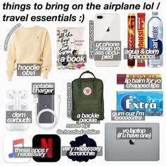 there are many things to bring on the airplane lol / travel essentials list