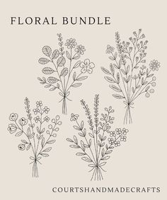 three floral bouquets are shown in black and white, with the words floral bundle