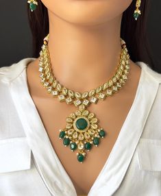 Green Kundan Necklace Set/ Bollywood Jewelry/ Indian jewelry/ Pakistani necklace/ punjabi necklace/bridal necklace/indian wedding This is 100% Handmade jewelry. So Color, shades, texture displayed may slightly vary from the actual product due to digital image limitations. We request you to consider these minor variations. Please expect the possibility of some slight imperfections when buying hand made jewelry. If you have any questions, please message or email us. Arrives in gift box. Please let Bollywood Style Round Necklaces For Reception, Festive Bollywood Emerald Necklace, Kundan Emerald Necklace For Wedding And Festivals, Wedding Kundan Emerald Necklace For Festivals, Heavy Necklaces For Diwali Reception, Emerald Chandbali Necklace With Kundan For Wedding, Bollywood Style Necklace For Diwali Reception, Bollywood Style Emerald Necklace For Weddings And Festivals, Bollywood Style Emerald Necklace For Wedding