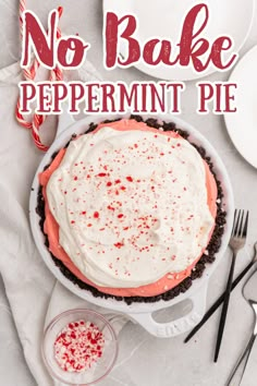 a no bake peppermint pie with white frosting