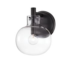 a light that is on the wall with a glass ball hanging from it's side