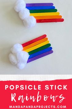 popsicle stick rainbows are made with marshmallows