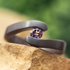 Tension Set Alexandrite in Black Zirconium Engagement Ring-4527 Black Zirconium Ring, Engraved Wedding Rings, Black Engagement Ring, Alexandrite Stone, Handmade Engagement Rings, Alexandrite Engagement Ring, Star Earrings Stud, June Birthstone, Black Jewelry