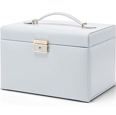 a white box with a gold handle is shown