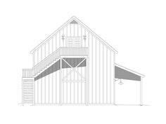 the side view of a barn with an awning