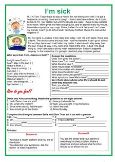 the worksheet for i'm sick is shown with an image of a person on