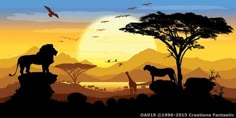 an image of animals in the wild at sunset