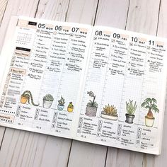 an open planner with potted plants on it and the numbers in each section are numbered