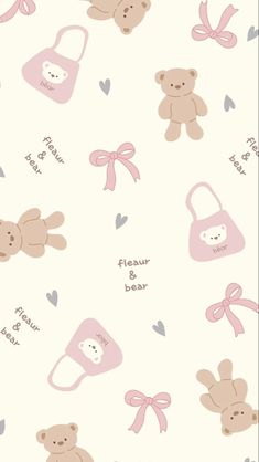 a teddy bear and bib on a white background with pink bows, hearts and words