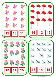 four pictures with numbers and flowers on them, including one for the number 1 to 10