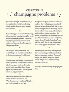 an old book page with the words'champagne problems'written in black and white