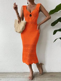 Chic and Cozy: Hollow Out Sweater Dress for Stylish Women Elegant Pointelle Knit Crochet Dress For Vacation, Elegant Knit Midi Dress For Vacation, Elegant Hollow Out Crochet Dress For Vacation, Solid Knit Summer Dresses, Solid Color Knit Summer Dresses, V-neck Crochet Dress With Open Knit, Knit Hollow Out Dress For Vacation, Fitted Dress For Winter Vacation, Elegant Crochet Dress For Party