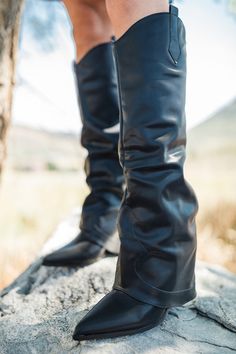 Details Heather Black Leather Fold Over Boots Faux Leather fabric Block heel with a fold over style Pair these cute boots with a jean skirt and sweater! 4" heel height Material and Care Made of all man made materials. Dry sponge clean. Colors will vary from different devices. If you are returning a pair of shoes: Shoe boxes must be encased in another box for shipping to protect the items. If you send shoes back with stickers and return labels directly on the box, or if the shoe box is damaged, t Skirt And Sweater, Halloween Trends, Fold Over Boots, Return Labels, Short Maxi Dress, Pink Activewear, Red Romper, Shoe Boxes, Pink Rompers