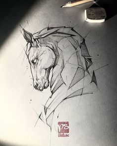 a drawing of a horse on paper next to a pencil and eraser with the words follow @ sketch _ daily dose for more art and use our hash