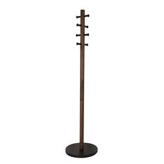 the coat rack is made out of wood and has four hooks on each end,