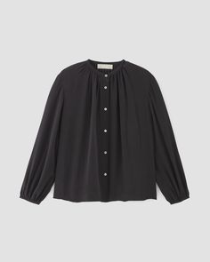 The Clean Silk Shirred Blouse Black – Everlane Shirred Blouse, Balloon Shapes, Blouse Black, Black Blouse, Length Sleeve, Full Length, Silk, Wardrobe, Black