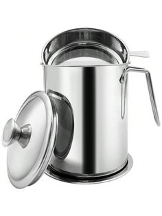 a stainless steel pot with lid and handle