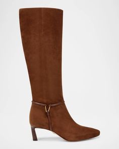 Veronica Beard Kenzie Suede Harness Knee Boots | Neiman Marcus Elegant Brown Knee-high Boots For Evening, Elegant High Shaft Suede Boots, Wide Calf Suede Knee-high Boots Elegant, Elegant Leather Knee-high Boots With Suede Lining, Elegant Knee-high Boots With Suede Lining, Elegant Suede Heeled Boots For Office, Elegant Office Heeled Boots In Suede, Elegant Brown Knee-high Boots, Luxury Suede Knee-high Boots For Formal Occasions