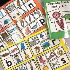 the beginning sound sort and matching cards are on the table