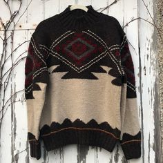 This Is A Heavy Wool Knit Sweater Made By Polo Ralph Lauren. It Is A Men’s Size Large And Has A Native American Style Print. It Is A Vintage But New Old-Stock With Tags. In Excellent Condition With No Defects. 100% Wool. It Is Brown And Ivory With Burgundy Details. Very Nice. Turtleneck. Cashmere Sweater Men, Ralph Lauren Pullover, Polo Ralph Lauren Sweater, Lambswool Sweater, Ralph Lauren Jeans, Mens Cashmere, Ralph Lauren Long Sleeve, Ralph Lauren Sweater, Long Sleeve Pullover Sweater