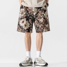 Hearujoy Vacation Loose Casual Shorts Summer Elastic Waist Sports Short Pant Men Vintage Flowers Baseball Shorts Embroidery Streetwear Tips: Please choose the size according to your height and weight. 1. Order size is EU Size.2. As measured by hand,1-3 cm difference is allowed (1cm=0.39inch).3. Different computer can display different colors even if it is the same color.please allow reasonable color difference.4. Normally we can send your order within 3 days after the payment, If not, please con Casual Black Bottoms With Floral Print, Black Floral Print Shorts, Casual Black Floral Print Pants, Shorts Embroidery, Baseball Shorts, American Shorts, Short Pant, Polyester Pants, Casual Vest