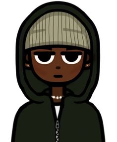 an image of a cartoon character wearing a black jacket and grey beanie with glasses