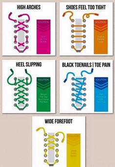 four different types of shoe laces are shown in this graphic diagram, which shows how to