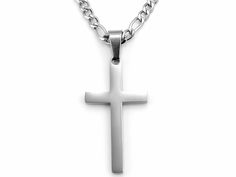 "*Christian cross necklace is Highly polished shiny both sides surface simple and classic design pendant with high quality 3mm Figaro Link chain. *Men's Cross Necklace, cross pendant with chain High Quality 316L Stainless Steel is Commonly used for jewelry because it will not oxidize or turn black with only minimal maintenance. *Cross Pendant size : Length - 1.26\"(32mm), Width - 0.7\"(17mm), Cross Chain size : Length - 16\" - 24\", Width - 3mm. Four different lengths provided for you option, Se Spiritual Stainless Steel Necklaces For Father's Day, Spiritual Stainless Steel Necklace For Father's Day, Classic Engraved Crucifix Necklace, Engraved Cross Pendant Necklace For Father's Day, Classic Engraved Cross Pendant Necklace, Engraved Stainless Steel Cross Necklaces, Engraved Stainless Steel Cross Pendant Necklace, Father's Day Stainless Steel Cross Pendant Necklace, Elegant Father's Day Necklaces