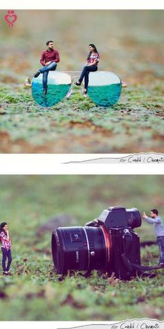 two pictures of people sitting on top of a boat in the grass, one is holding a camera