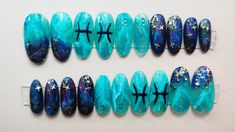 Pisces Nails Designs, Aquamarine Nails, Pisces Nails, Nail Art Galaxy, Pisces Birthstone, Pisces Jewelry, Galaxy Nail