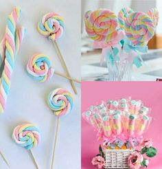 colorful lollipops and candy sticks are on display