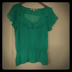 Forever 21 Real/ Aqua Green Sheer Top With Fringe Colar And Flair Sleeve With Elastic To The Hemline, Very Sexy And Admirable Top. Nwot Never Worn. Perfect For A Night Out Or Can Be Use For Dressing Up For A Casual Ocassion. Size M But Fit More Like A Mp Or Small. Forever 21 Fitted Summer Tops, Chic Summer Blouse From Forever 21, Chic Summer Blouse By Forever 21, Chic Forever 21 Summer Blouse, Forever 21 Ruffled Summer Blouse, Forever 21 Ruffled Blouse For Summer, Forever 21 Flowy Summer Tops, Summer Ruffle Blouse From Forever 21, Flowy Summer Tops From Forever 21