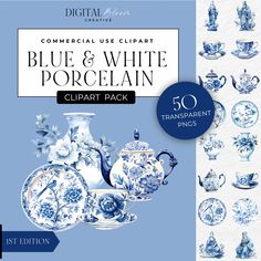 blue and white porcelain clipart pack