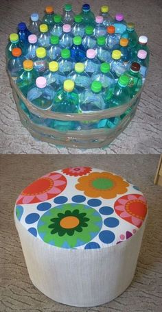 there are two pictures with different colored bottles in the bottom and one has an empty bottle on top