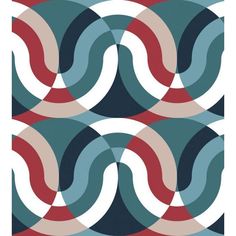 an abstract pattern with wavy shapes in red, white and blue