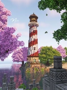 Minecraft Lighthouse Design, Minecraft Well Cottagecore, Magic Tower Minecraft, Minecraft Build Blueprints, Minecraft Structures Ideas, Minecraft Studio Ghibli, Minecraft Windmill Design, Minecraft Inspiration Builds, Minecraft Build Inspiration